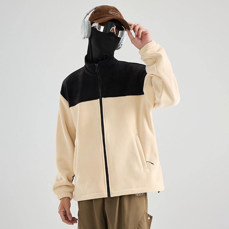 2910 invierno abrigo de grafeno abrigo de terciopelo pareja de cuello vertical empalmado chaqueta casual suelta