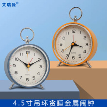 现代铁艺贪睡闹钟学生款专用小台钟儿童创意夜光指针石英钟表批发