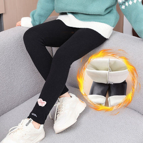 Girls' velvet leggings autumn and winter new style girls' thickened warm pants for primary and secondary school students all-in-one velvet outer trousers