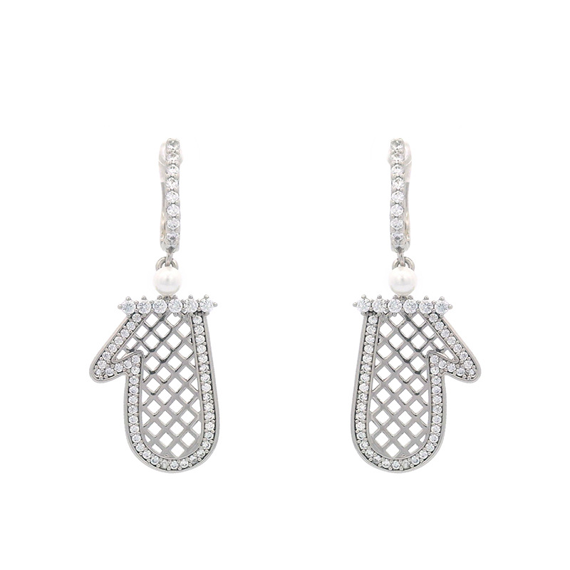 Xuping joyería nuevo diseño de cuadrícula guantes pendientes ligero de lujo de alto nivel sensación de perla de zircón pendientes para mujeres