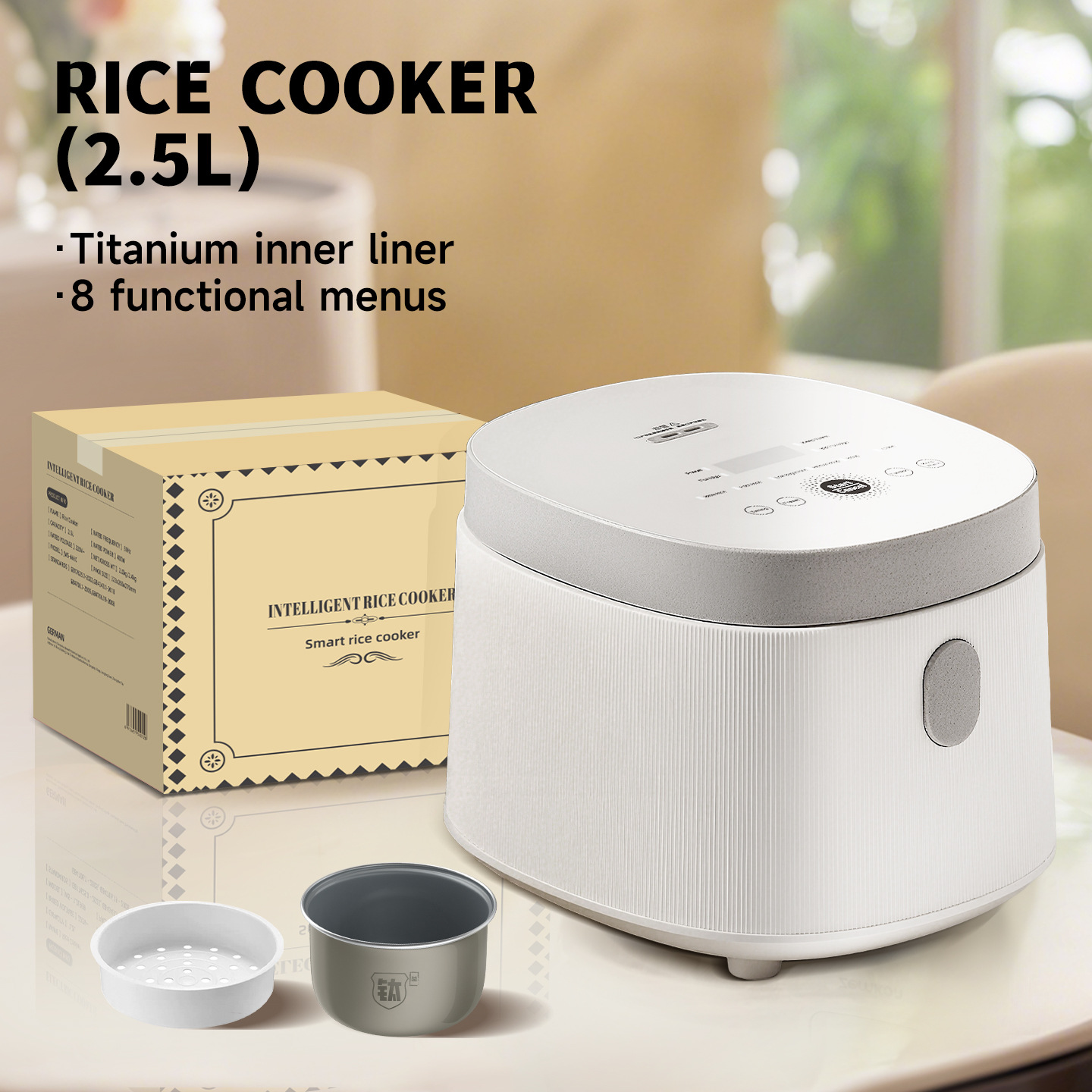 Cross-Border Exclusive Electric Cooker for Home Use, Suitable for 2 to 3 People, with Titanium Inner Pot for Steaming and Cooking