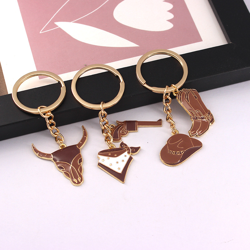 American Western Denim Keychain Cowboy Hat Cowboy Boots Bullfighting Cross Border Alloy Car Bag Couple Pendant Hanging