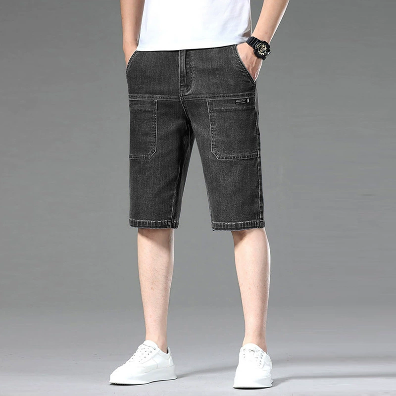 Летние тонкие мужские джинсы, укороченные брюки светло-синего цвета, мужские эластичные молодежные джинсовые укороченные брюки с шестью карманами