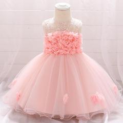 Foreign Trade Girl Baby Baptism Dress Infant Full Flower Puffed Princess Dress Girls Birthday 1st Birthday Photography Costume