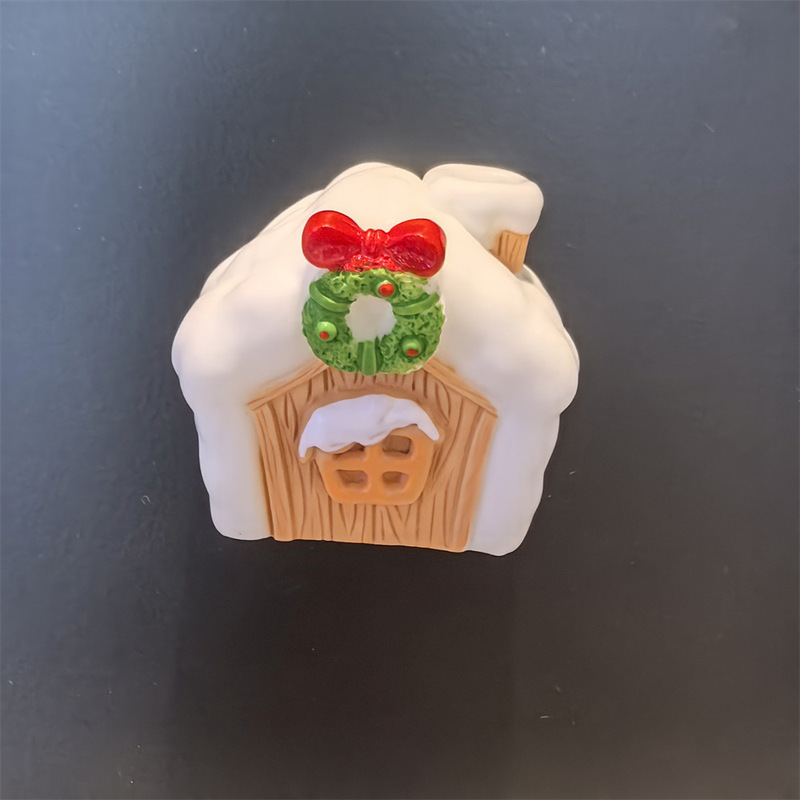 小红书同款圣诞花环红房子雪花立体冰箱贴磁铁氛围感装饰雪屋磁吸|undefined
