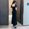 Deep V-neck mesh patchwork dress