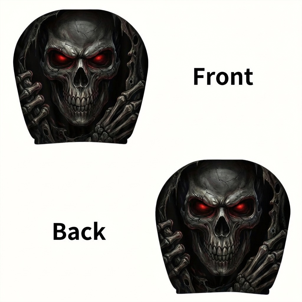 Car Headrest Cover with Red-Eyed Skull Personalized Print, Universal Neck Pillow Cover for Car Interior, Can Be Labeled and Shipped, Custom Production from Provided Images