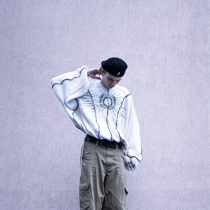 Autumn and Winter Lazy Print Ins Niche Drawstring Design Crop Splicing Line Knitted Loose Men's and Women's Sweaters