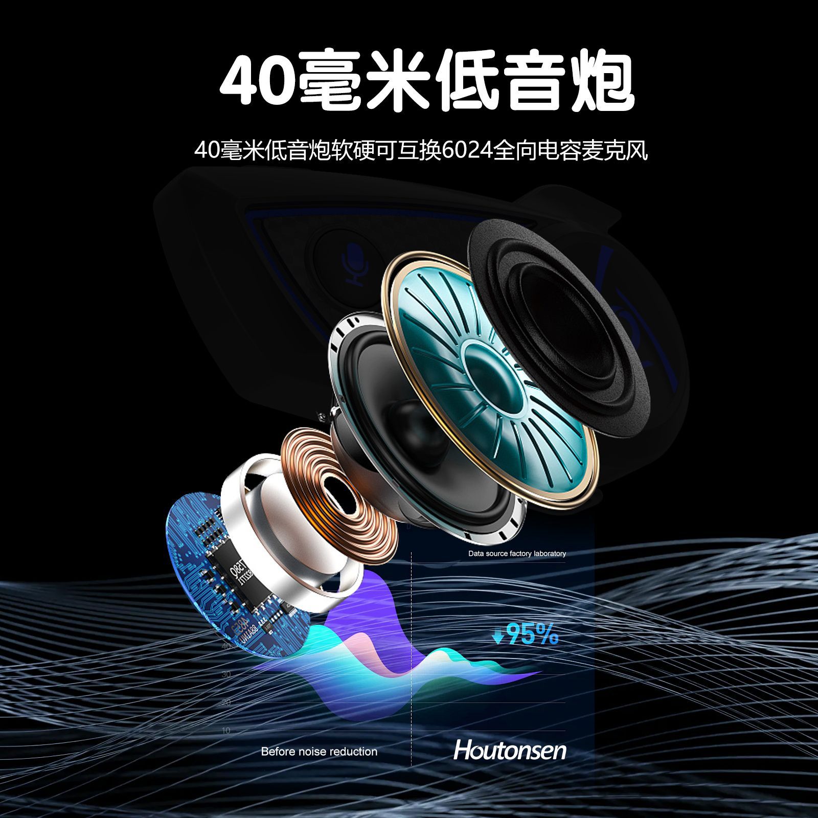 Houtonsens3Plus Motorcycle Helmet Intercom Headset for Multiple People Real-Time 2500m Music Noise Reduction Riding