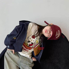 甘い泡の子供服2025春の長袖フード付きコート春のケイティ猫プリントコートかわいいコート