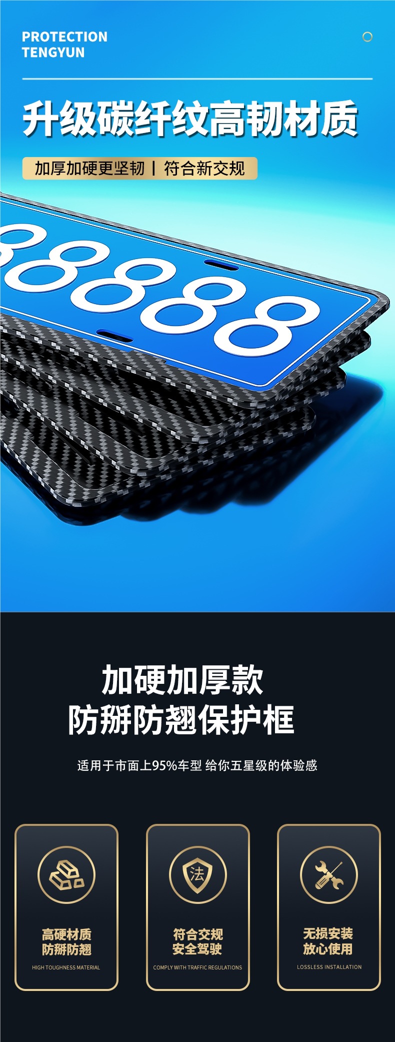 Thickened License Plate Frame New Energy Green License Plate Frame Carbon Fiber Car License Plate Frame Protection Frame License Plate Frame Car