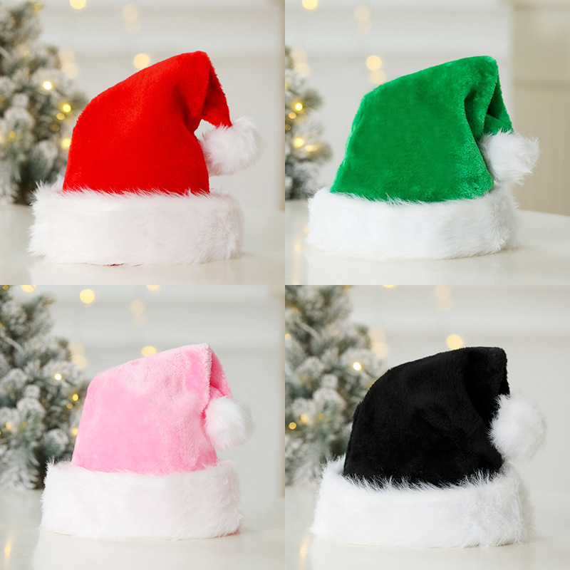 Sombreros de Navidad de peluche de alta calidad aumentaron el grosor de la bola Sombreros de Navidad Sombreros de viejos Sombreros de color verde rosa rojo