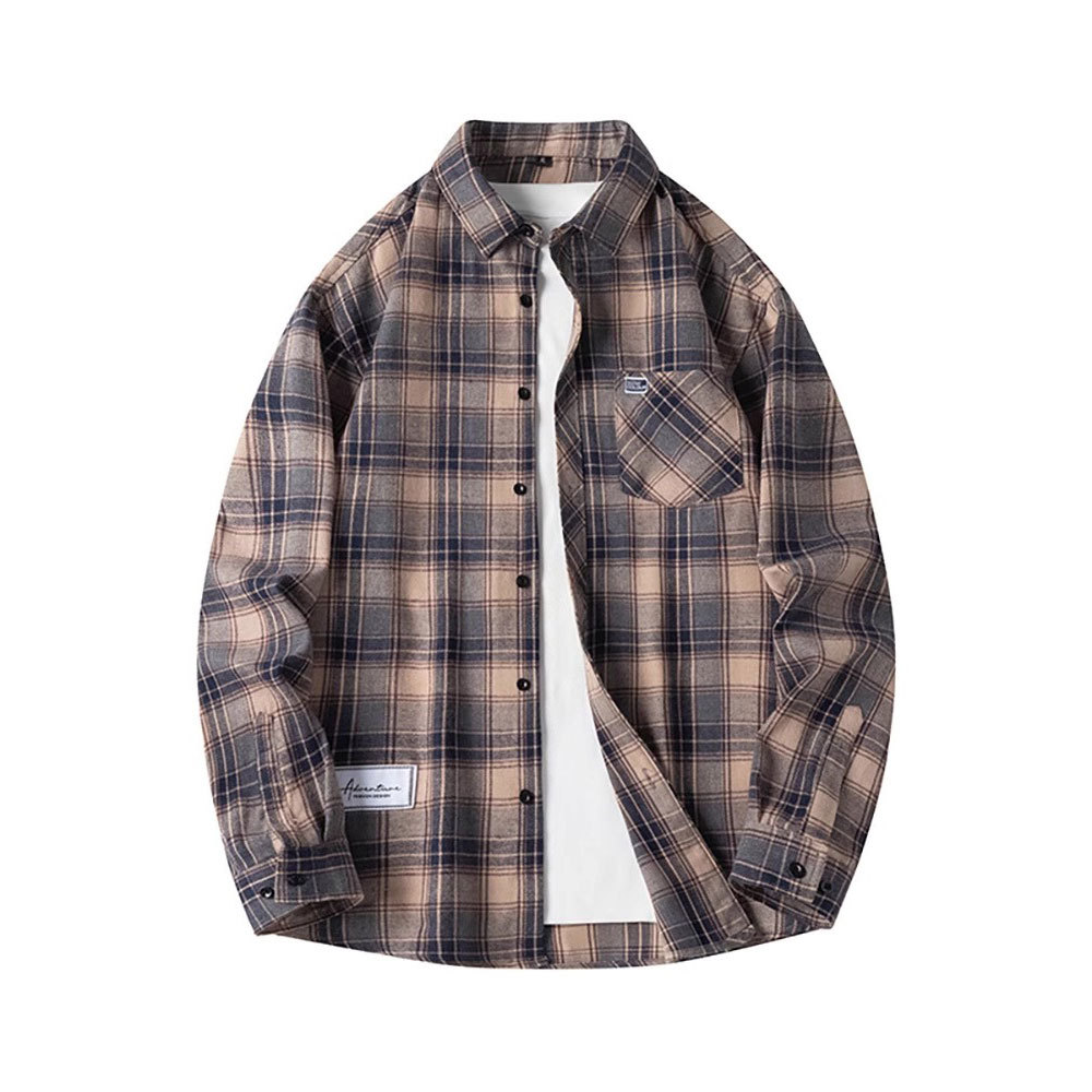 American trendy long sleeved plaid for men's 2024 spring and autumn new lapel casual shirt jacket top_voghion.com