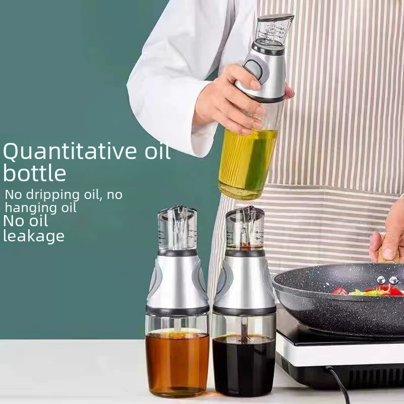 Quantitative glass oil pot press-type health metering edible oil vinegar bottle sealing leakproof household kitchen supplies oil control