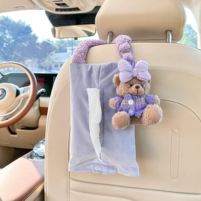 Cute Car Tissue Box Car tissue box/set - dutch-velvet-bear-tissue-box-purple