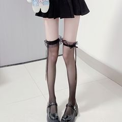 Japanese lace floral bow over-the-knee socks summer thin transparent thigh-high socks Lolita girl long socks