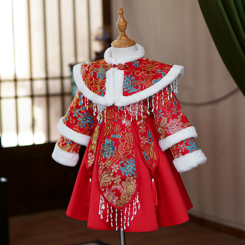Girls' Ancient Costume New Year's Greetings Autumn and Winter 2024 New Kidsren's Chinese Style Super Fairy Tang Suit Little Girl's Festive Dress