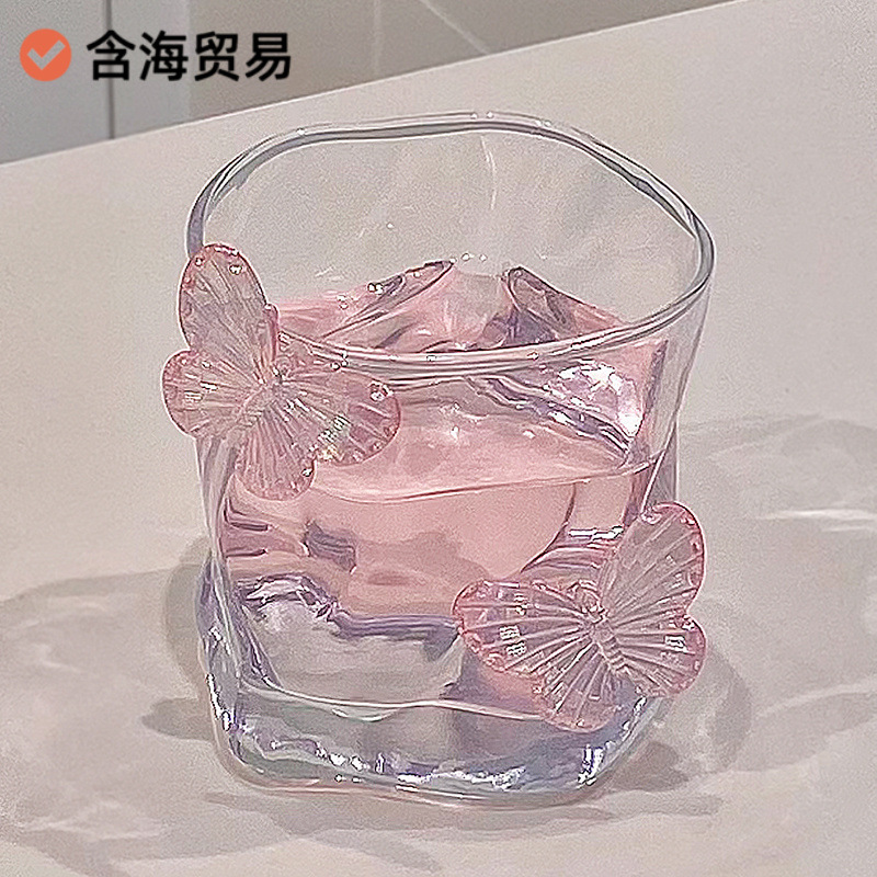 透明扭扭玻璃杯ins高颜值水杯啤酒杯家用果汁威士忌杯子冷饮杯子