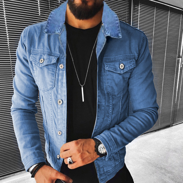 Herren Jeansjacke Mit Revers Im Dunklen Stil Für Herbst Winter_voghion.com