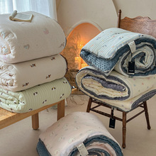 ins韩国全棉双层纱豆豆被子可机洗双人春秋被芯加厚保暖加绒冬被+