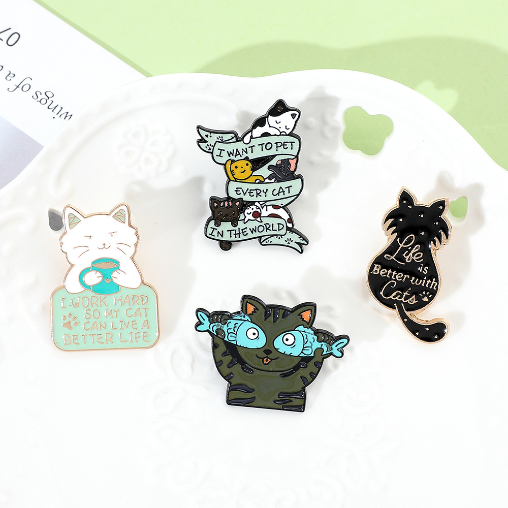 9g Weight Brooches Classification Daily Occasion Alloy Material Letter, Cat, Fish Pattern Unisex Gender Cartoon, Enamel Design Cute Style Cute Pin Letter Cat Fish Alloy Cartoon Enamel Unisex Brooches 5