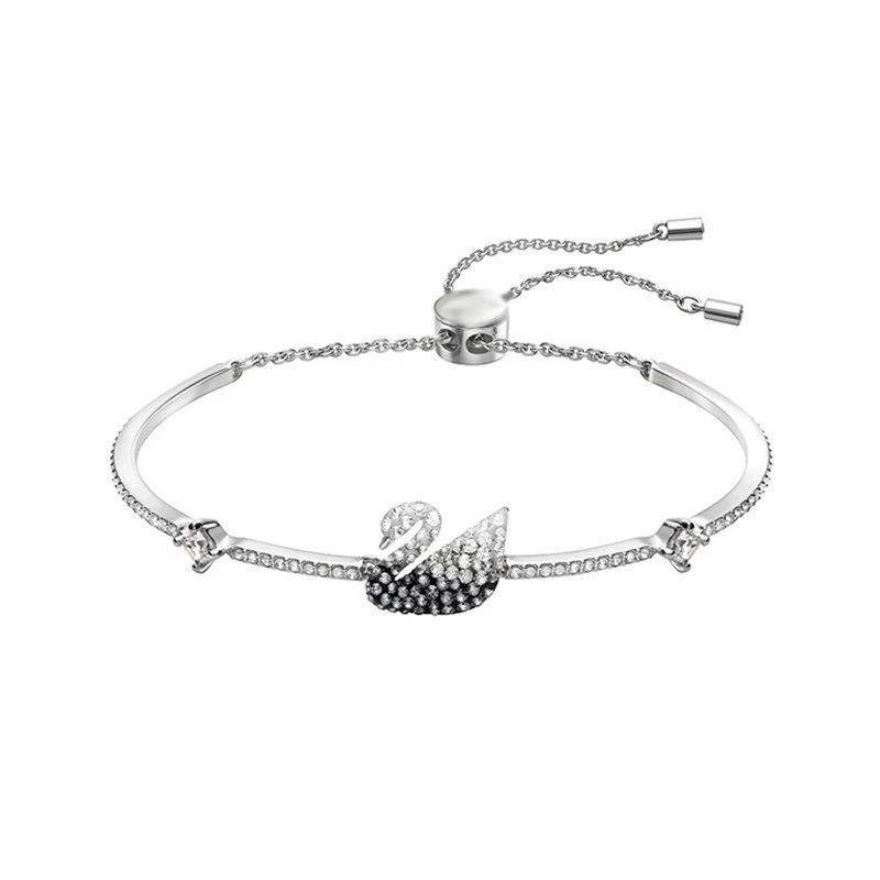 Браслет Swarovski swan, голубой свежий корейский стиль, с лебедем и кристаллами, с регулируемой застёжкой