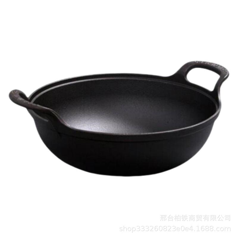 鋳鉄の元宝の鍋の小さい鋼の砲の双耳のシチューの鍋はコーティングがなくて鍋のガスの双耳の鉄の鍋の通用の平底にくっつかないです。|undefined