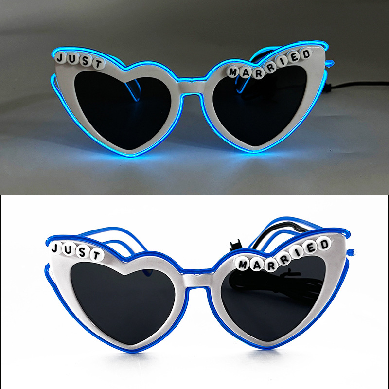 Nuevos productos transfronterizos gafas LED recién casadas letras de corazón de melocotón gafas de sol gafas de sol