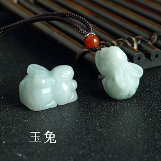 缅甸翡翠玉吊坠 精雕玉兔奔月手工立体小玉兔 小白兔吊坠一件代发