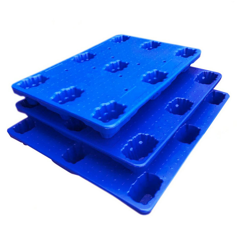 蓝色单面九脚吹塑托盘塑料卡板塑胶栈板叉车地台板铲车周转垫板