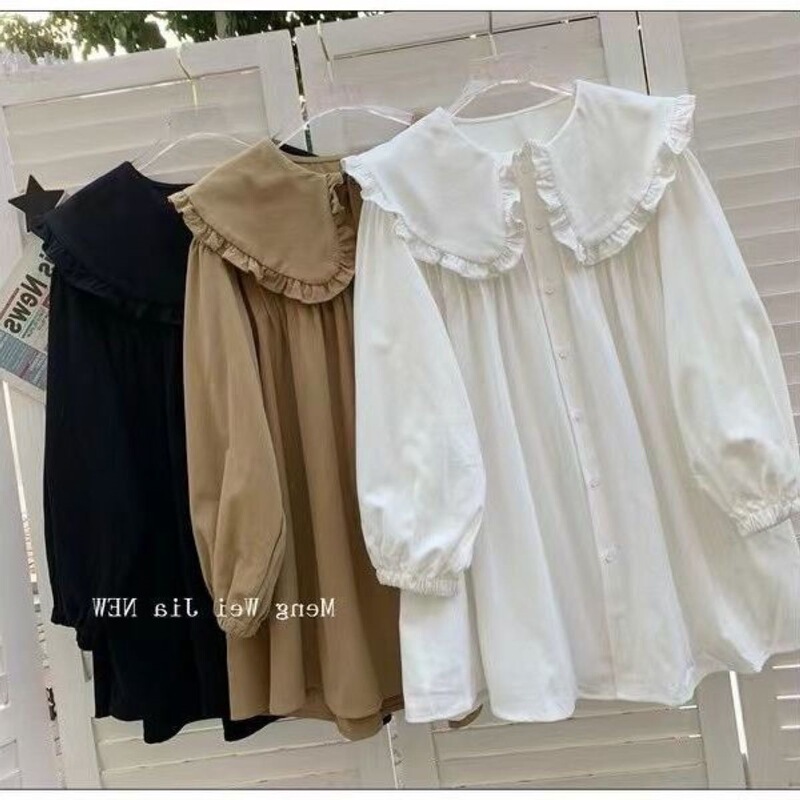 Plus Size Women's New Fat mm Doll Collar Shirt Long-Sleeved Outer Wear Loose Cover Belly Spring and Autum Shirt Plus Size Women's New Fat mm Doll Collar Shirt Long-Sleeved Outer Wear Loose Cover Belly Spring and Autum Shirt