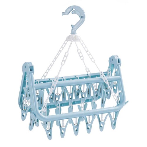 Plastic adult windproof foldable clothes hanger children's baby pantyhose hanger household multi-head drying clothes hanger 32 clips