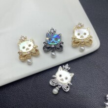 保色可爱Kitty贝母猫咪镶嵌锆石皇冠吊坠耳饰美甲DIY饰品配件