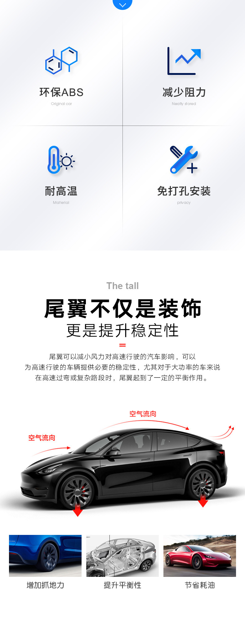 Suitable for Tesla Model 3/Y Carbon Fiber Pattern Rear Wing High-Performance P Version Original Style Car Wind Wing Surround Modification