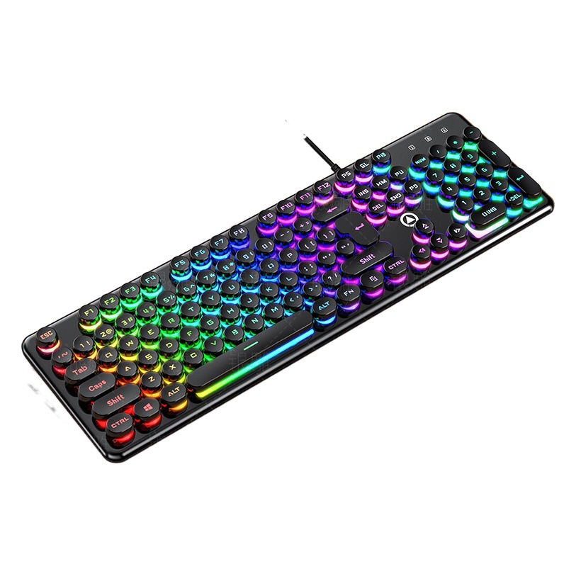 Plata talla V7 cristal mecánico táctil juego de cable teclado redondo punk keycap luminoso transfronterizo al por mayor Amazon