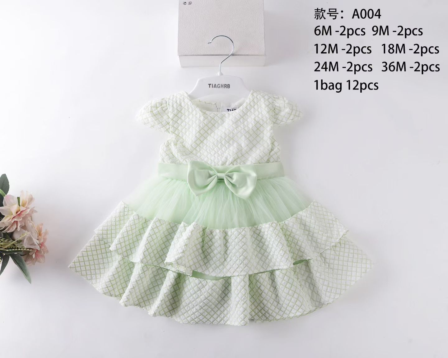 Vestido de Princesa para Bebé de Algodón y Malla, Plisado, Con Lazo image 8