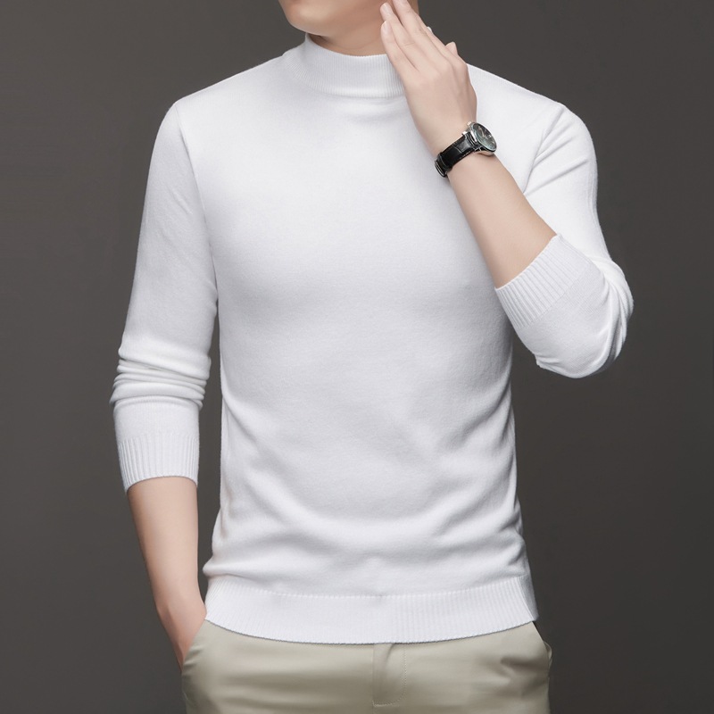 Men's Knitted Jumper With Semi High Neck Casual Warm Base Layer_voghion.com