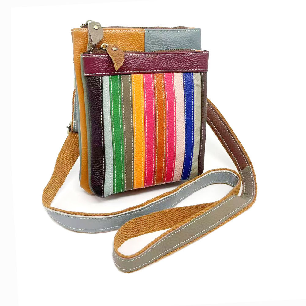 Bunte, handgefertigte Ledertasche in Regenbogenfarben, Handytasche, Umhängetasche_voghion.com