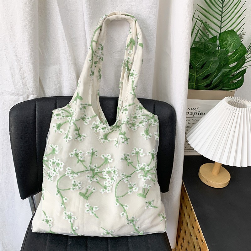 Bolsa de lona bordada bolsa de compras de malla bolsa de verano estudiante artístico clase de viaje Calle tiro bolsa de mano entrega de una pieza