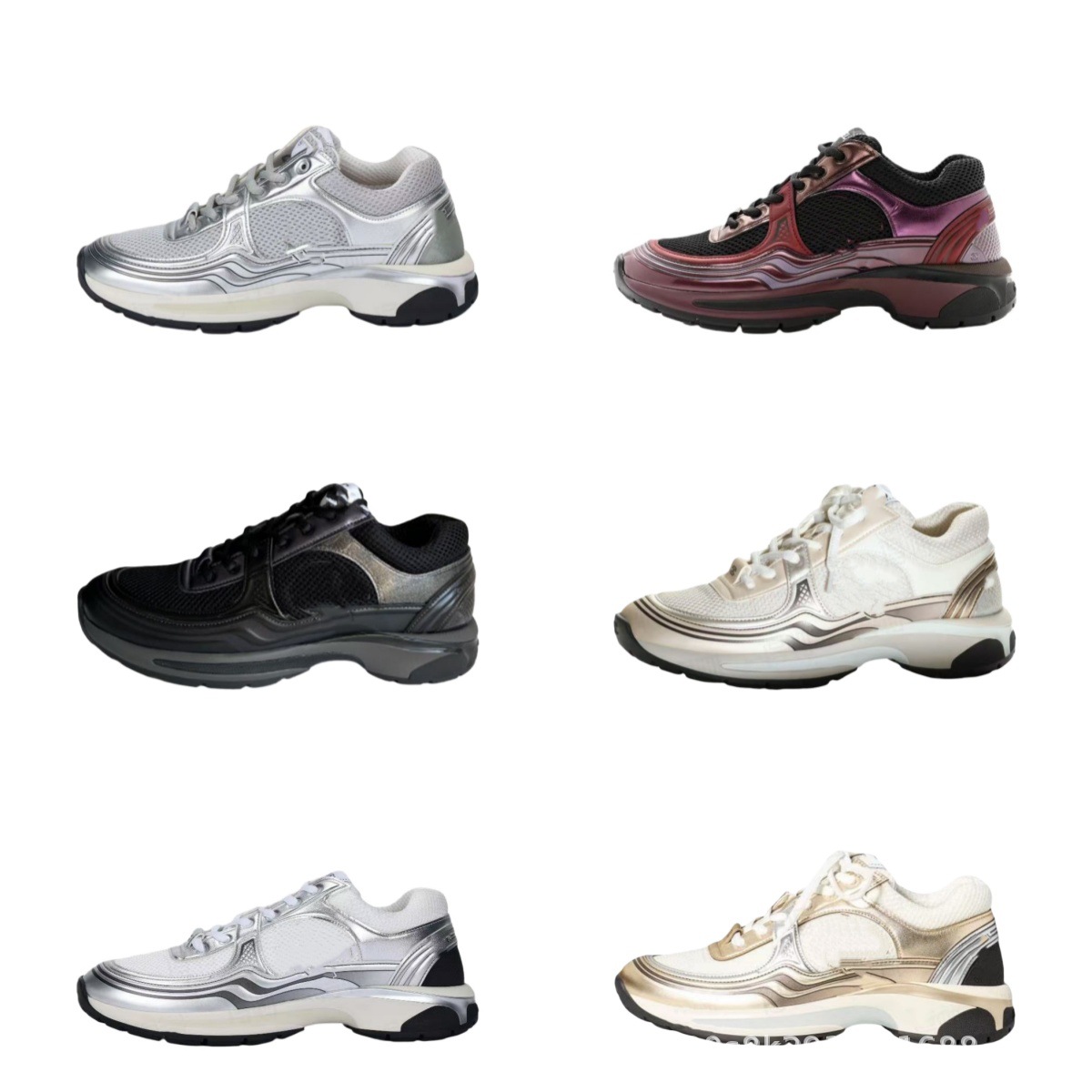 High-End Silver Horn King Style Sneakers with a Chanel-Inspired Design, Thick-Soled, Comfortable, Fashionable Mesh Lace-Up Dad Shoes for Cross-Border Sales
