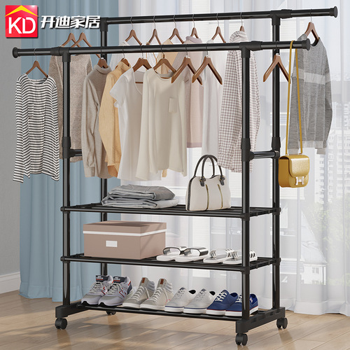 Kaidi floor-standing clothesline simple double pole telescopic lifting and moving clothesline factory clothes rack hanger reinforced 