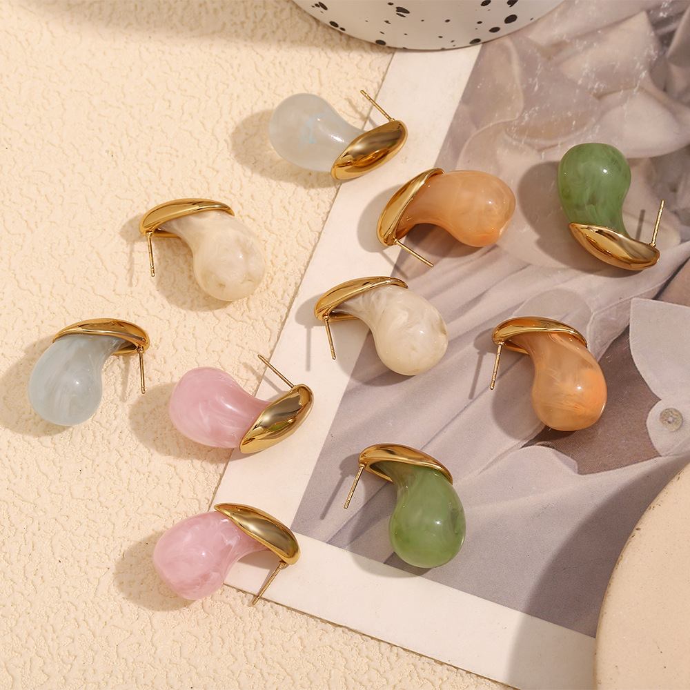 Candy Color Resin Water Drop Stainles Steel Earrings