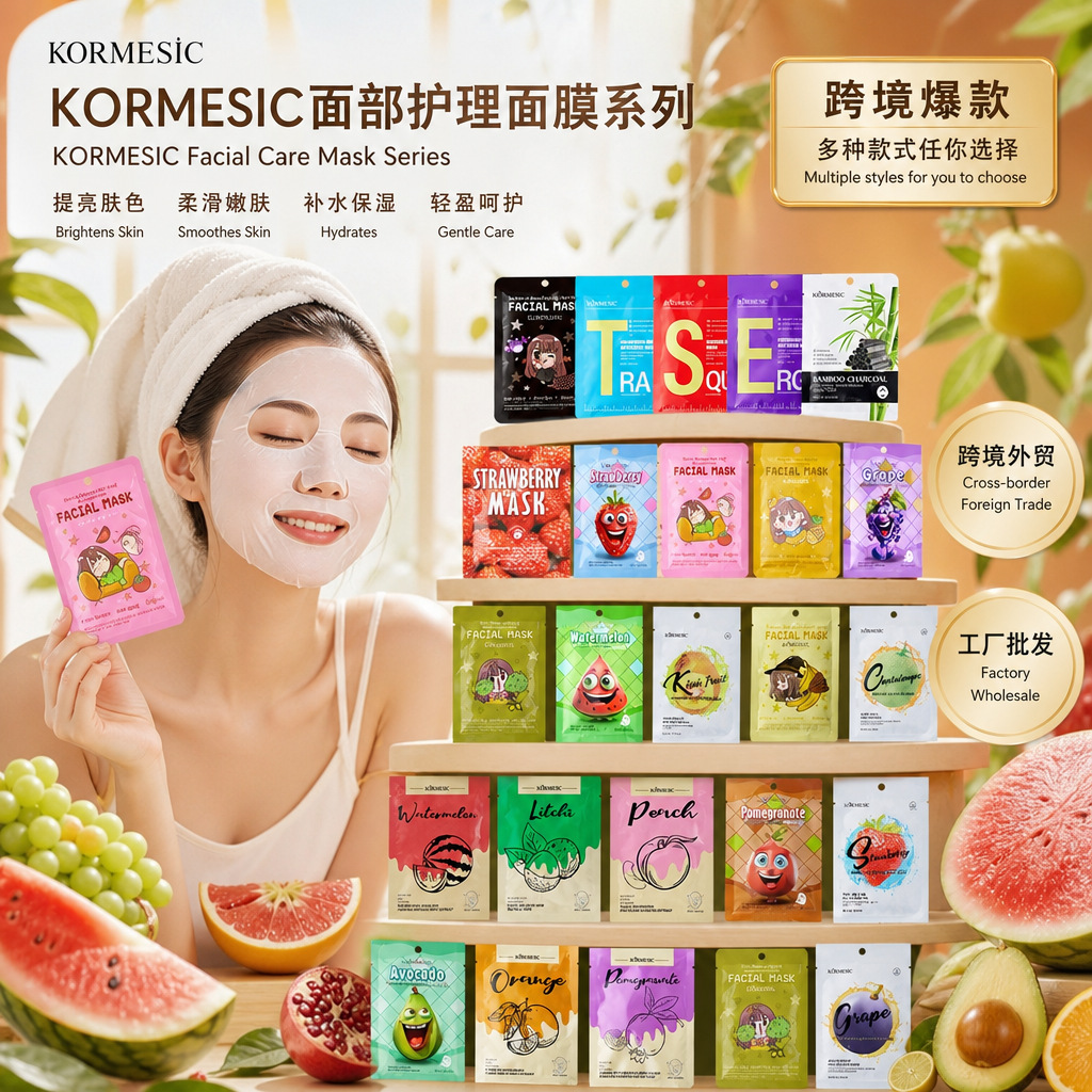 KORMESIC跨境爆款补水水果面膜面部护理面膜片全英文外贸跨境批发