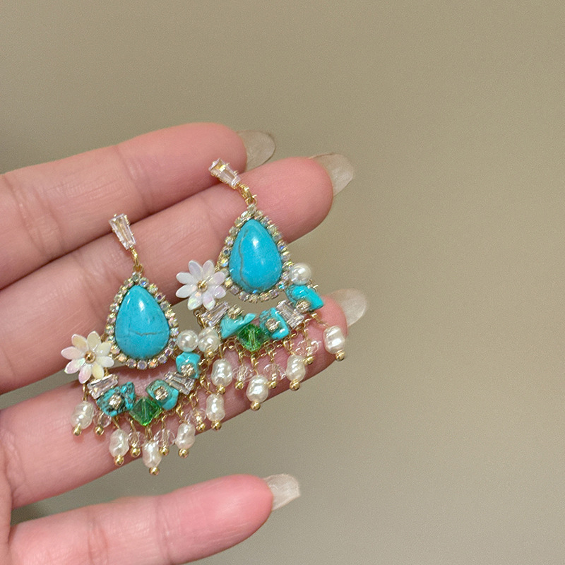 Pendientes de flores de color dopamina Pendientes dulces y frescos de primavera y verano Pendientes pequeños y elegantes de alta gama para mujer