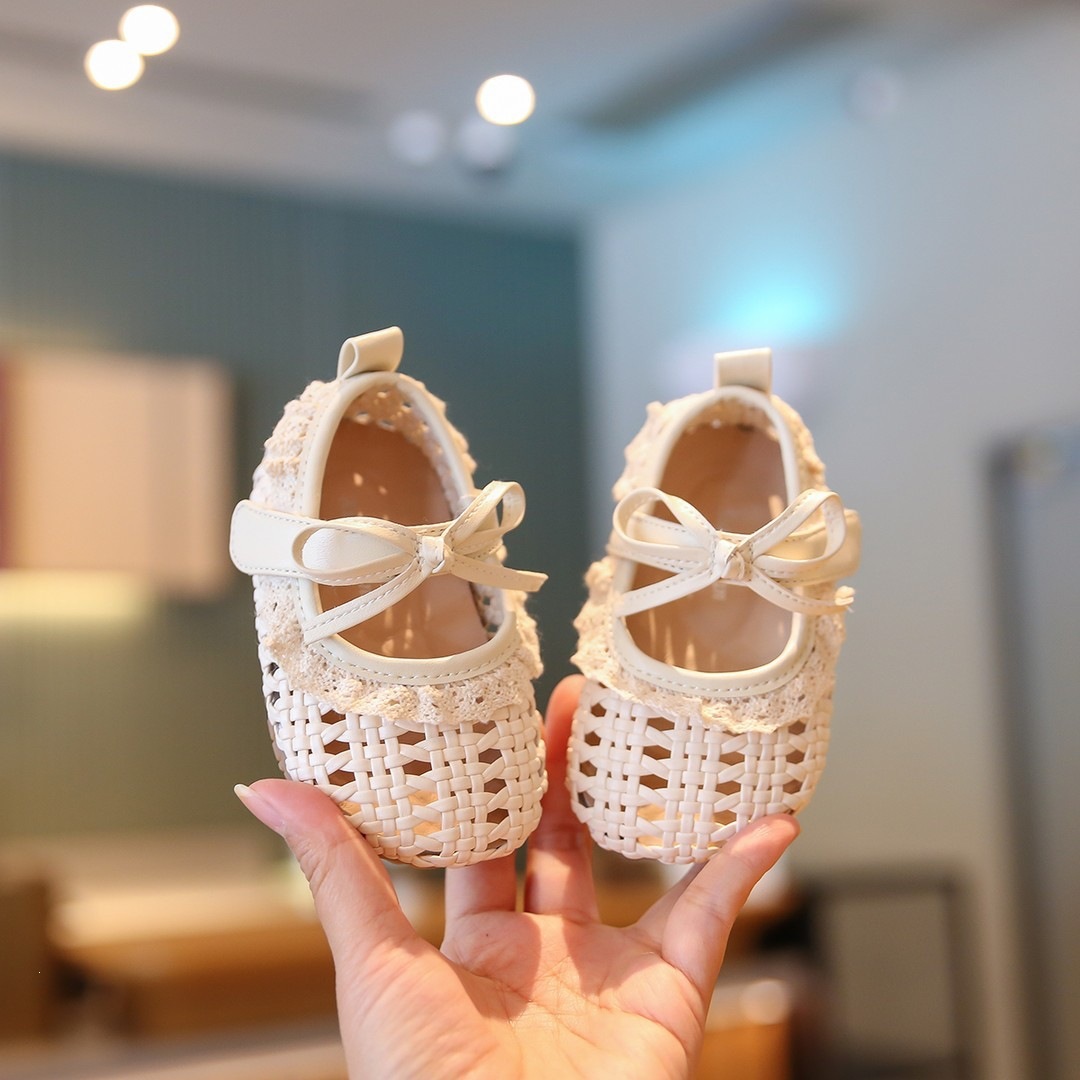 Gewebte Mädchensandalen – Weiche Sohle, ideal für die ersten Schritte, atmungsaktive und flexible Babyschuhe für den Sommer, Beige-Silber_voghion.com