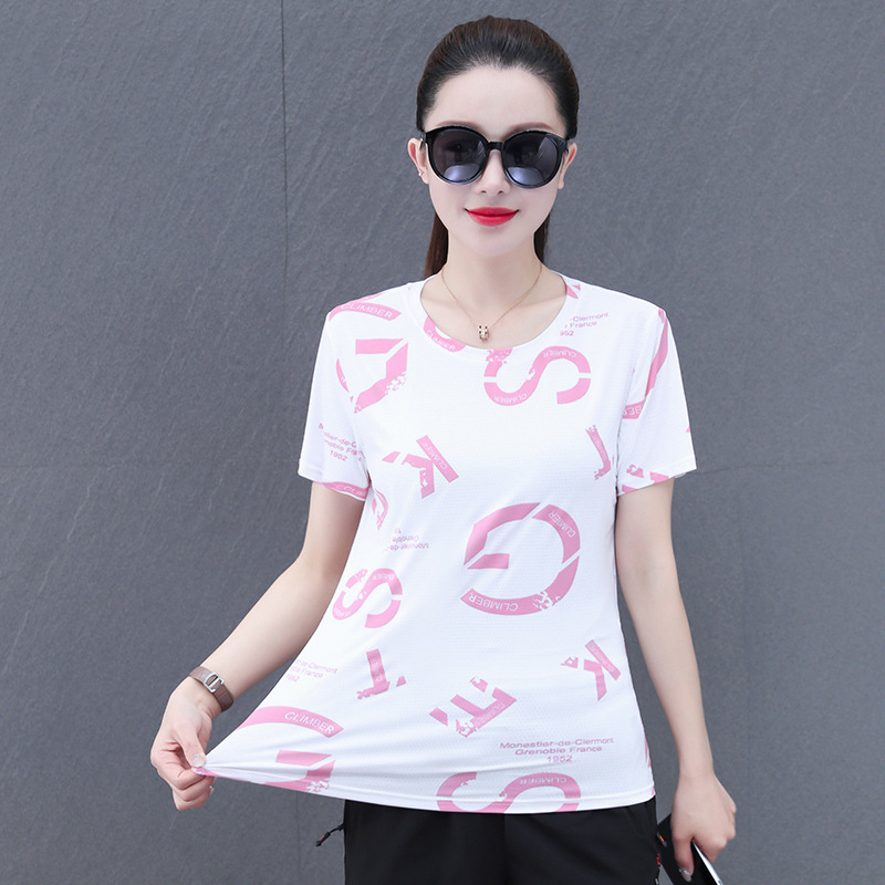 2023 camiseta transpirable de secado rápido de seda de hielo delgado simple para mujer de verano