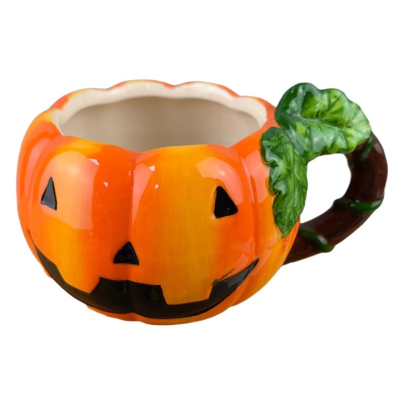 Taza de cerámica calabaza niño en forma de taza de café Halloween melón taza fantasma agua taza divertida de dibujos animados taza
