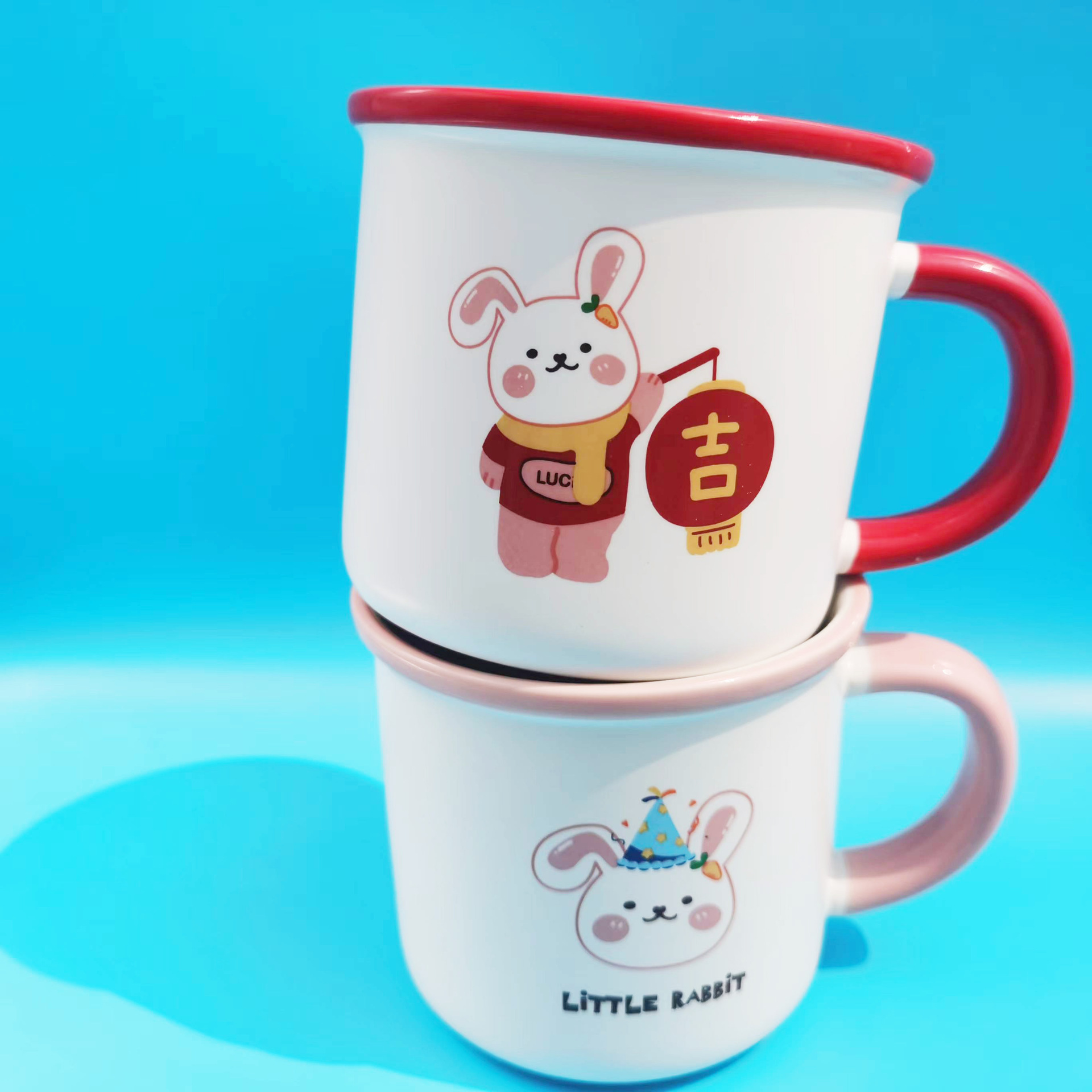 卡通可爱小兔子陶瓷马克杯满月生日伴手礼杯子创意兔年礼物咖啡杯