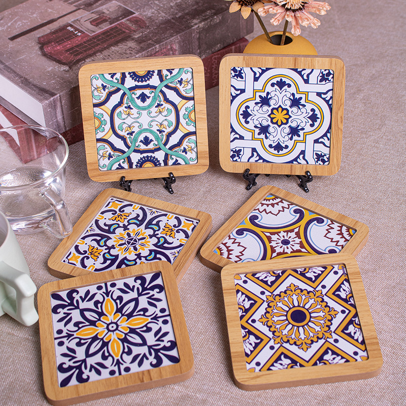跨境外贸可定制木托杯垫餐桌隔热垫3D浮雕立体咖啡茶桌垫厨房工具