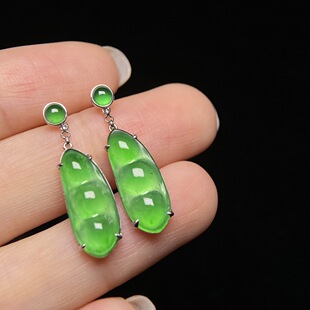New Chinese-style Fudou Jadeite Earrings Women's Gold 18K Earrings Waxy Ice Type Meaning Fu Lu Shou Gift to Girlfriend